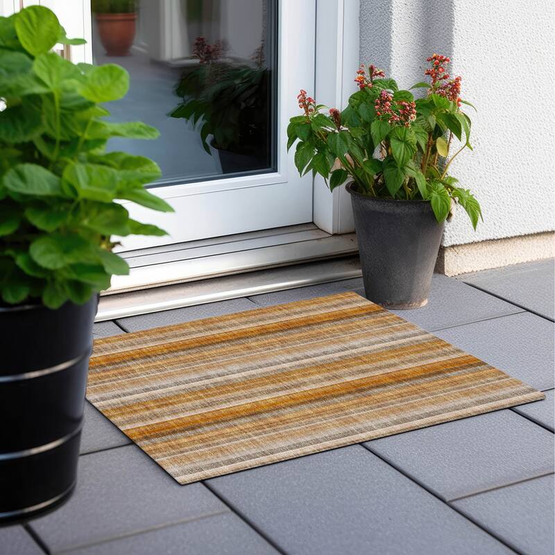 Alsito Stripe Weather Resistant Timeless Fusion Outdoor Rug