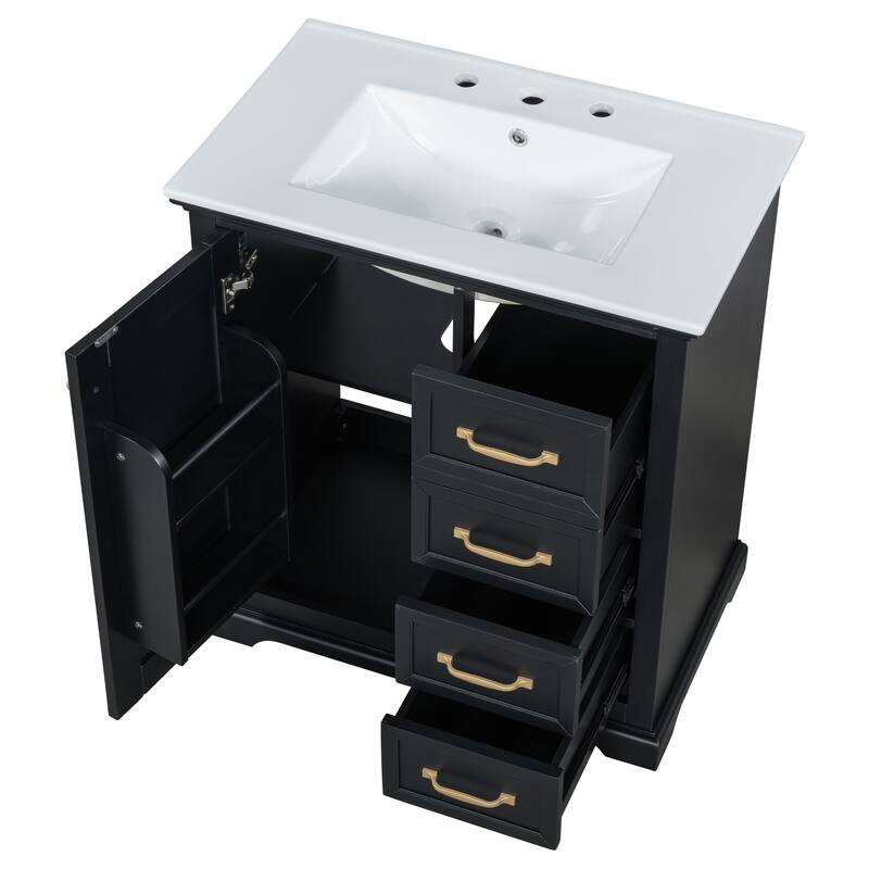 30 inch MDF Bathroom Vanity with Sink, One Package, Green Bathroom Cabinet with Drawers