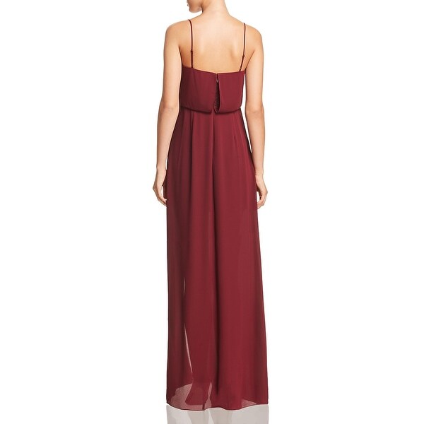 bcbg draped ruffle and lace gown