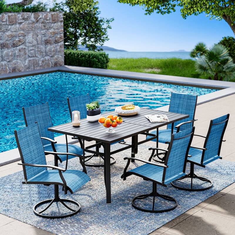 Patio Dining Set, Outdoor Dining Table and Chairs Set with Textilene Chairs, Adjustable Umbrella Hole for Garden, Backyard