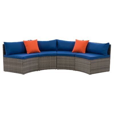 CorLiving Grey Parksville Patio Sectional Set with Blue Cushions 2pc