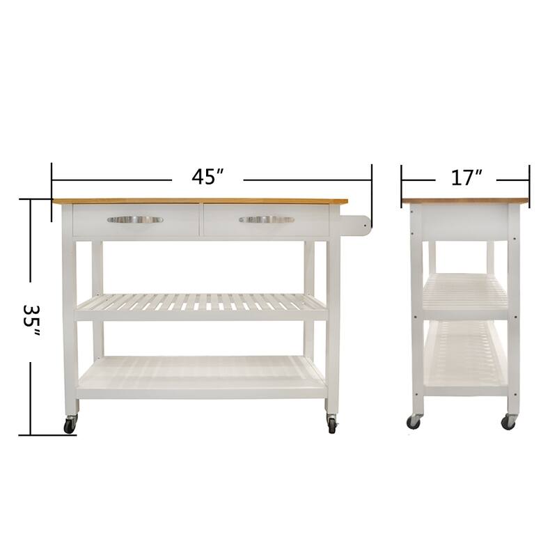 Kitchen Island & Kitchen cart, Rubber Wood Top, Mobile Kitchen Island with Two Lockable Wheels,Two Drawers Give Unique Storag