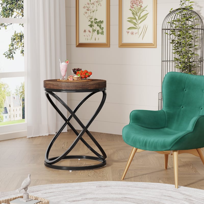 19-Inch Modern Round End Side Table with Metal Farme for Sofa Side Living Room Bedroom