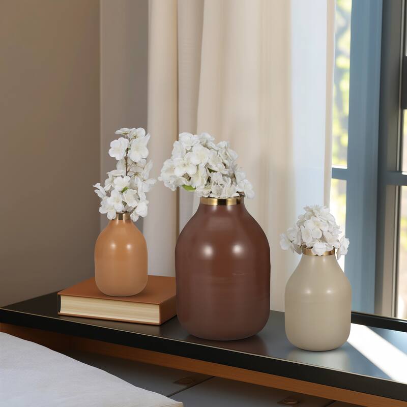 Metal Bottle Vases Set of 3 - Red/Orange, 7/9/12 in.