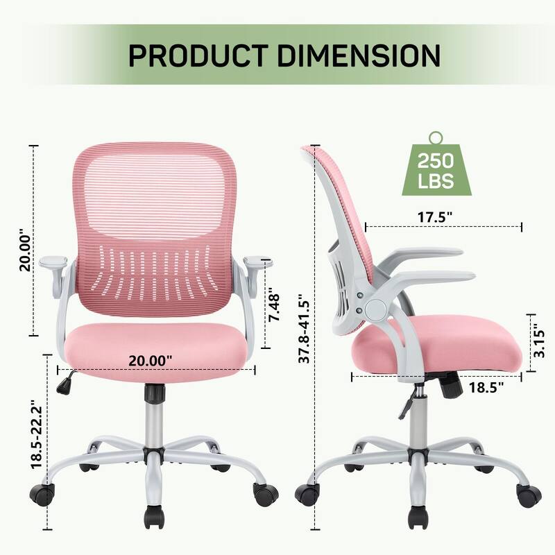 Mesh Adjustable Height Ergonomic Office Chair Mid-Back Swivel Rolling with Flip-up Armrests - N/A