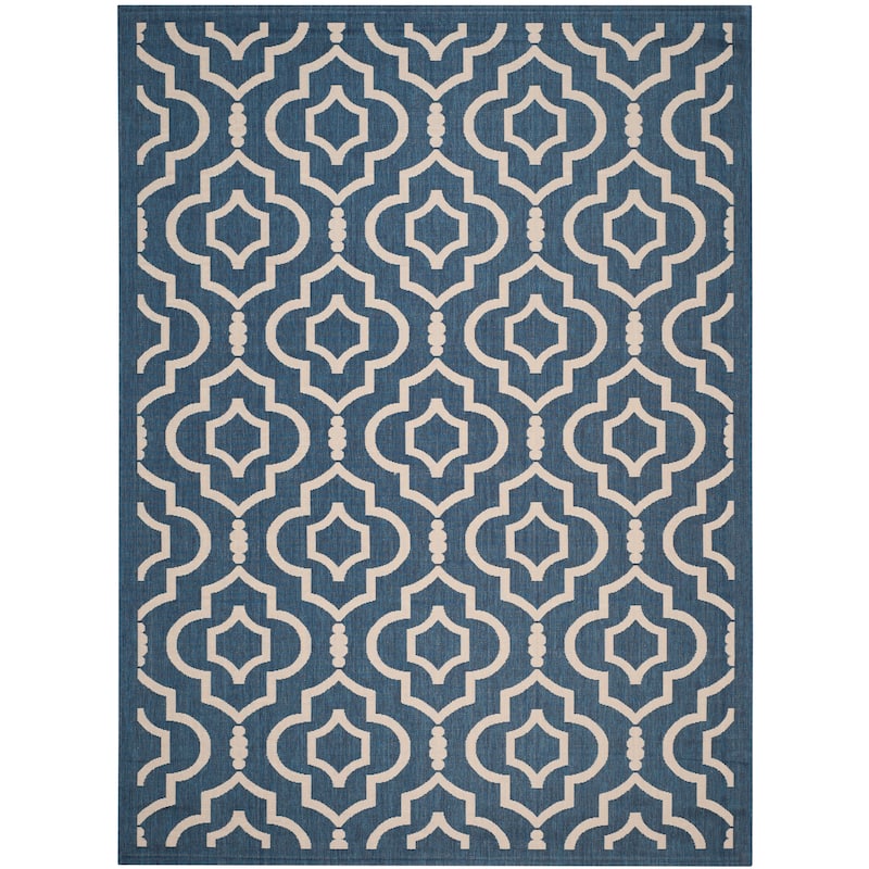 SAFAVIEH Courtyard Ketty Indoor/ Outdoor Waterproof Patio Backyard Rug - 6'7" x 9'6" - Navy/Beige