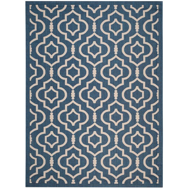 SAFAVIEH Courtyard Rheta Indoor/ Outdoor Waterproof Patio Backyard Rug - 9' x 12' - Navy/Beige