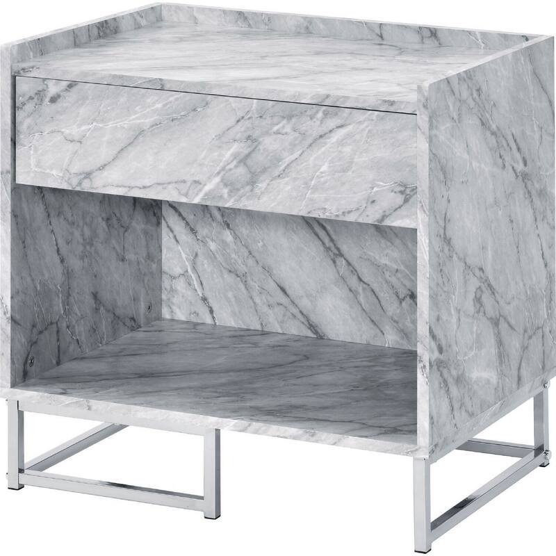 24 in. Chrome Rectangle Faux Marble End Table, Sturdy Build End Side Table for Living Rooms