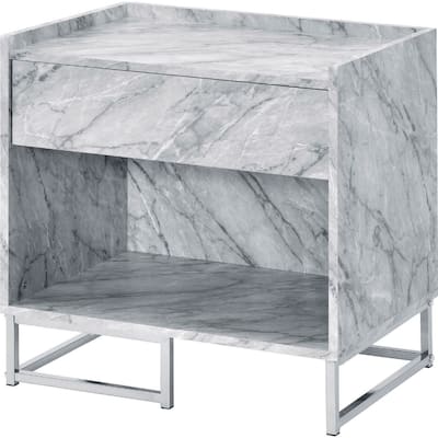 24 in. Chrome Rectangle Faux Marble End Table, Sturdy Build End Side Table for Living Rooms
