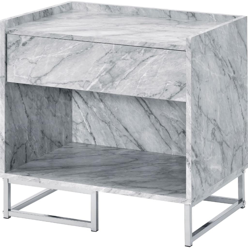 24 in. Chrome Rectangle Faux Marble End Table, Sturdy Build End Side Table for Living Rooms