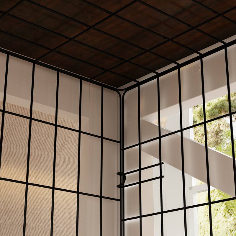 Chic Pet Cage Coffee Table, Wooden Top & Black Metal Frame Stylish Living Rooms