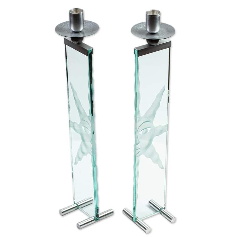 Novica Handmade Mirror Suns Glass Candleholders (Pair)