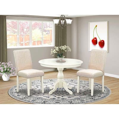 3-Piece Linen White Finish Solid Wood Top-Round Dining Room Set with High Back-Seats 4