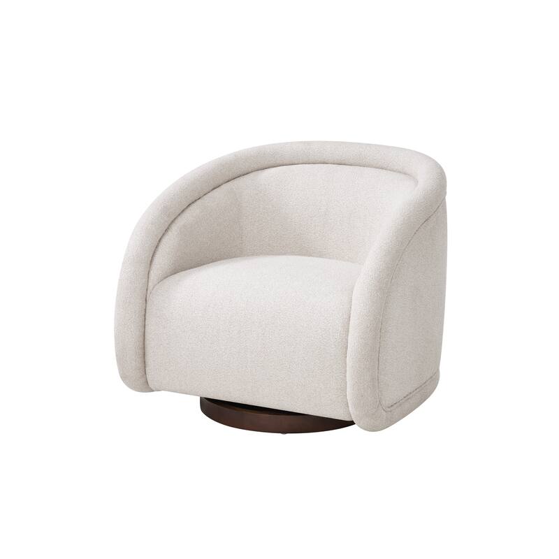 Scott Living - Sabbo Modern Boucle Upholstered 360° Swivel Accent Chair, Walnut-Finished Solid Wood Base & Ergonomic Curved Back