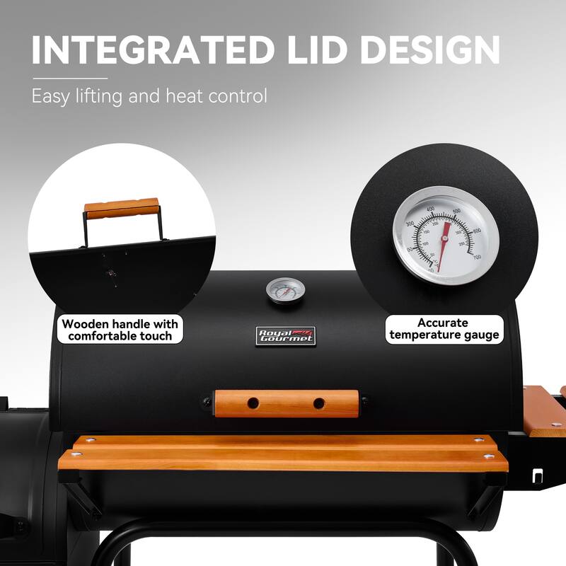 Royal Gourmet CC1624W Barrel Charcoal Grill with Offset Smoker