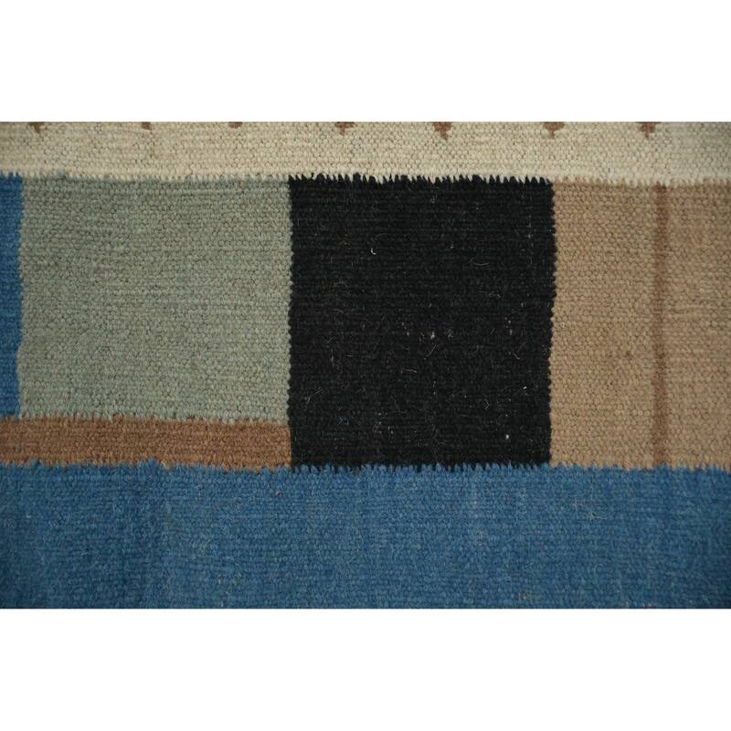 Hand Woven Oriental 100% Wool Carpet Southwestern Tribal Beige & Ivories Kilim Area Rug - 12' 0'' X 5' 0''