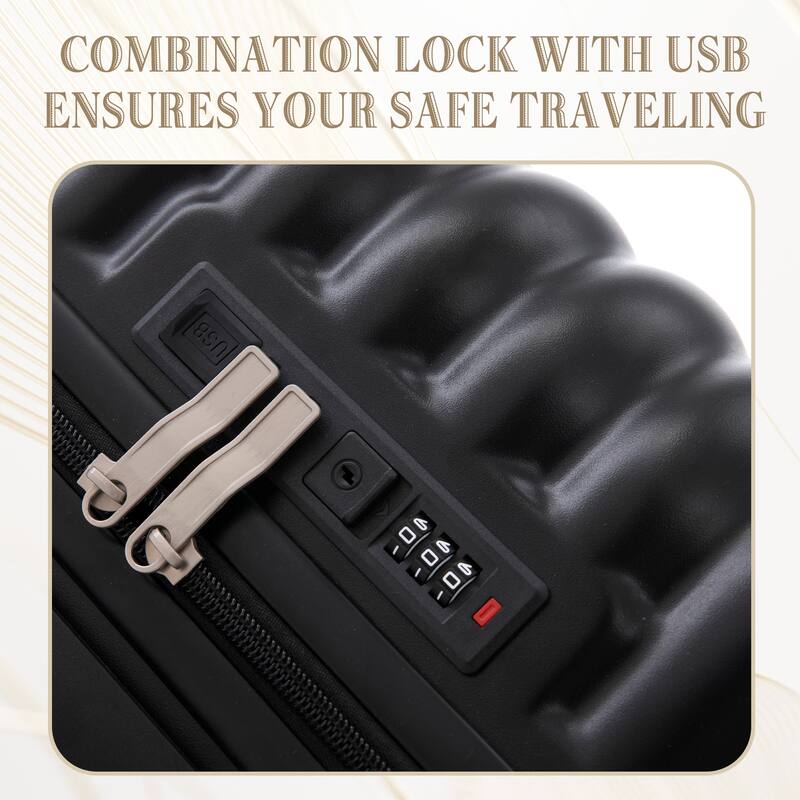 3 PCS Spinner Wheel ABS Luggage with Cup Holder, USB Port & Phone Holder