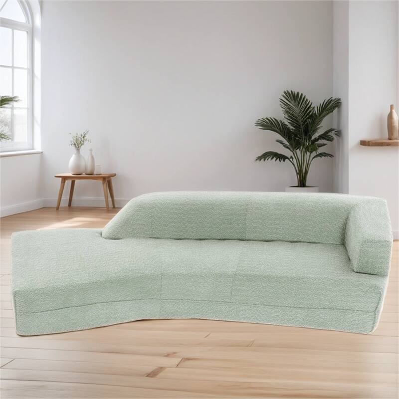 109.4" Modern Boucle Fabric Curved Sofa - Green