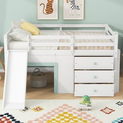 Full Size Low Loft Bed with Slide, Stairs, and Storage by Harper&Bright Designs