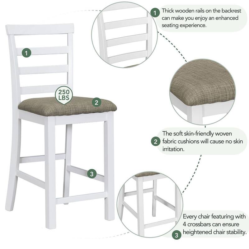 Multifunctional Rubberwood Counter Height Dining Table Set, 59.6" Counter Height Dining Table with 4 Upholstered Dining Chairs