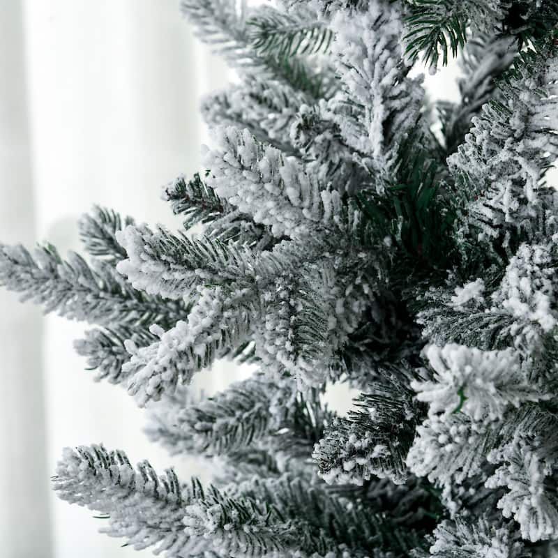 HOMCOM 6ft Tall Flocked Artificial Christmas Tree Holiday Décor with 477 Snow Branches, Auto Open, Steel Base, Green - 5.89 ft