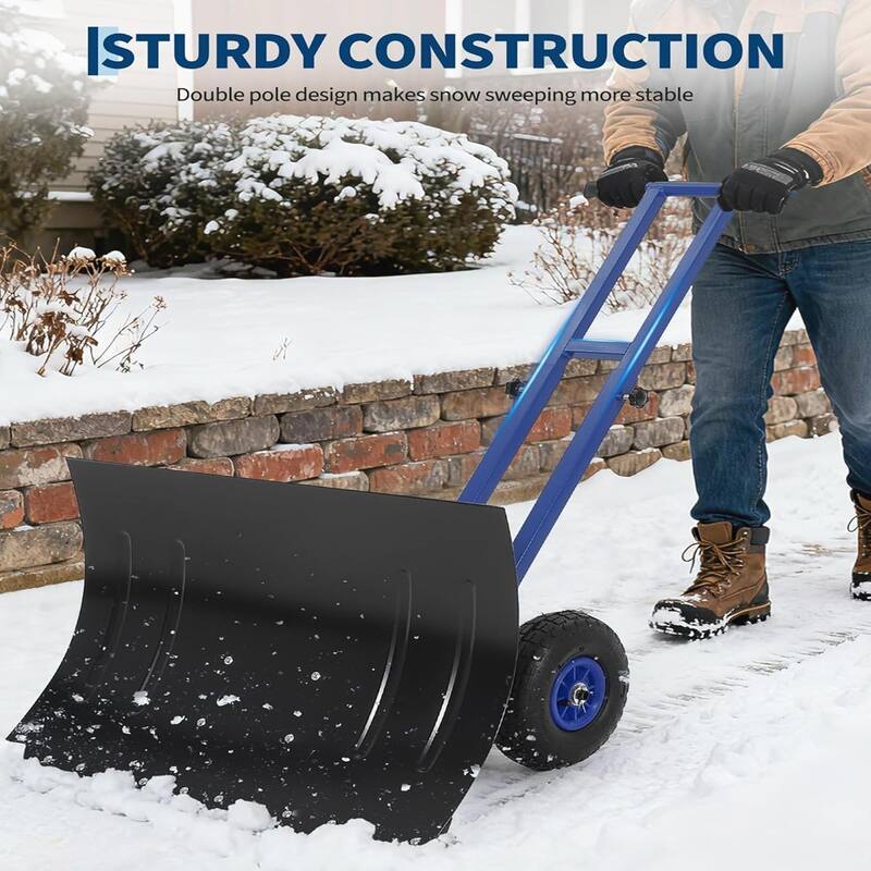29x20 In Heavy Duty Rolling Snow Shovel With Wheels Double Armrests - 29x20 In