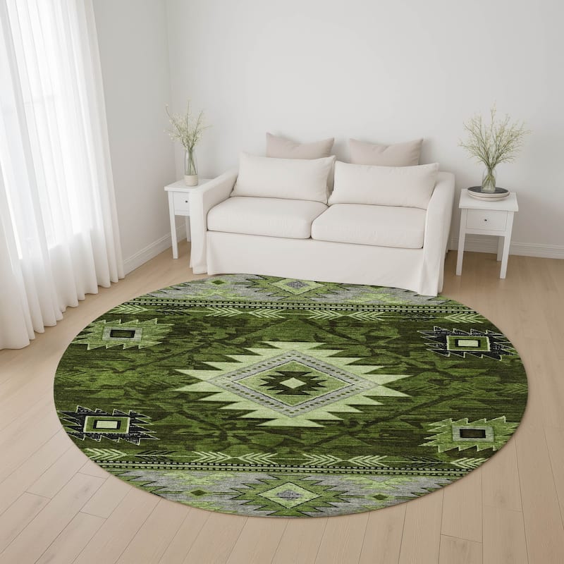 Premium Washable Super Soft Global Inspirations Mayfield Rug - Olive - 8' x 8'