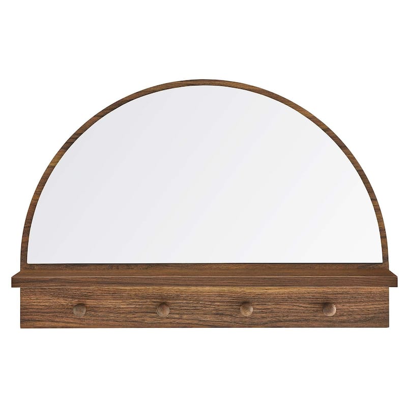 Rancho Modern Walnut Arched Wall Mirror with Shelf and Hooks