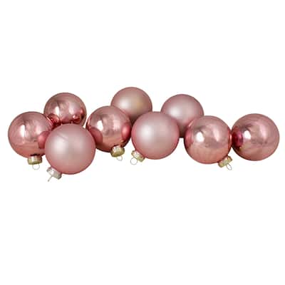 9ct Shiny Matte Pink Gold Glass Ball Christmas Ornaments 2.5" (65mm)