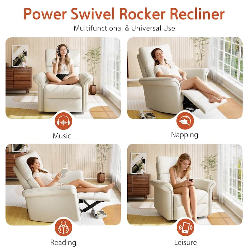 Power Swivel Rocker Recliner Chair for Adults,Rocking Glider Recliner for Small Spaces,Fabric Rocking Chair for Nursery