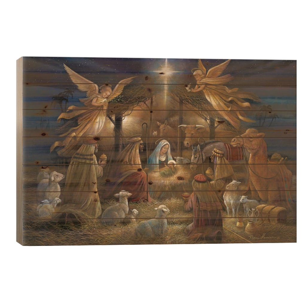 Nativity Print On Wood by Ruane Manning - Multi-Color
