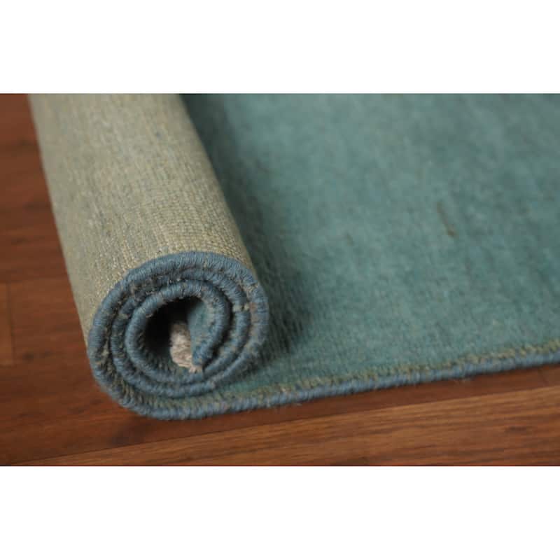 Turquoise Blue Gabbeh Modern Foyer Rug Hand-Knotted Wool Carpet - 4'0"x 5'0"