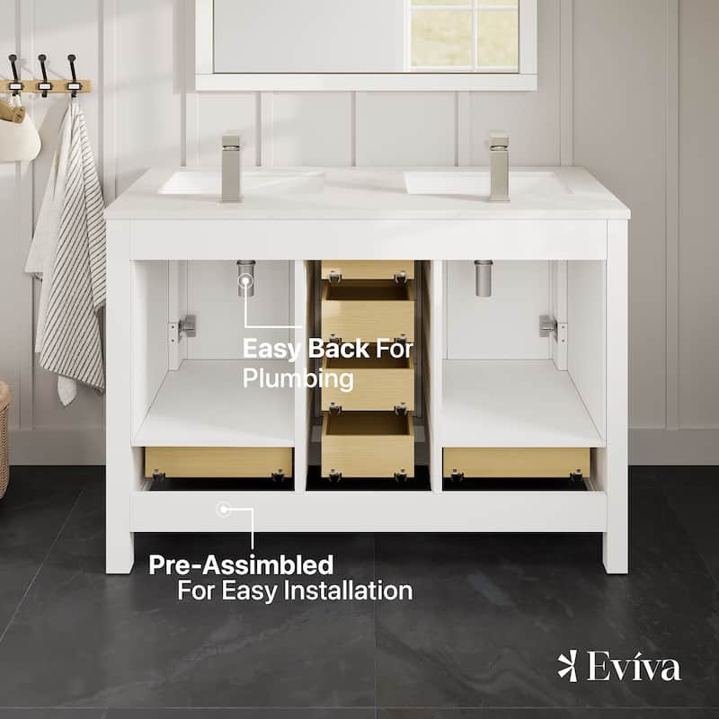 London 54"W Bath Vanity with Carrara Quartz Top & Undermount Sink