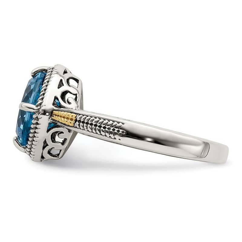 Curata 925 Sterling Silver With 14k Blue Topaz Ring
