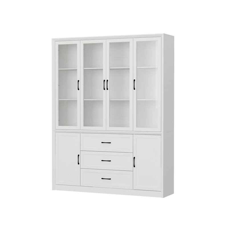 79.6" Tall Glass Display Cabinet, 6-Tier Bookshelf with Drawers Bookcae Panrty