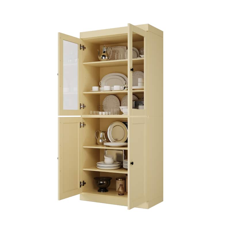 Palace Imports 100% Solid Wood 32" Pantry Cabinet with Clear Glass, Shaker Doors and Adjustable Shelves