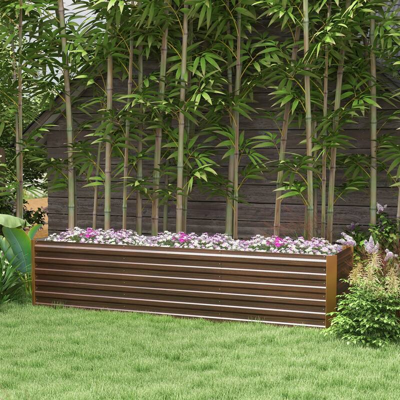 Outsunny 8x2x2ft Galvanized Raised Garden Bed Kit, Outdoor Metal Elevated Planter Box with Safety Edging, Large Raised Bed - Brown