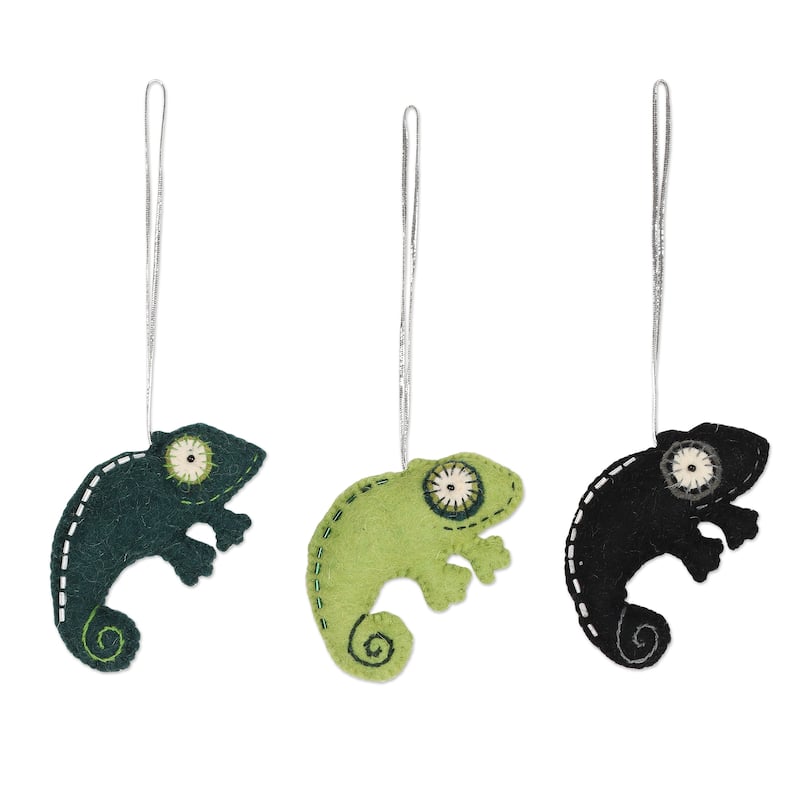 NOVICA Handmade Lizard Tales Wool Felt Ornaments (Set Of 3)