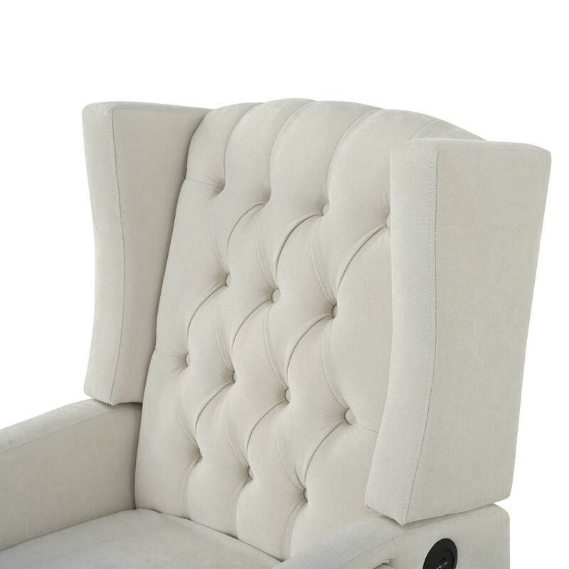 Manual Adjustable WingBack Recliner Chair. with Foldable Side Table, USB Charging ports