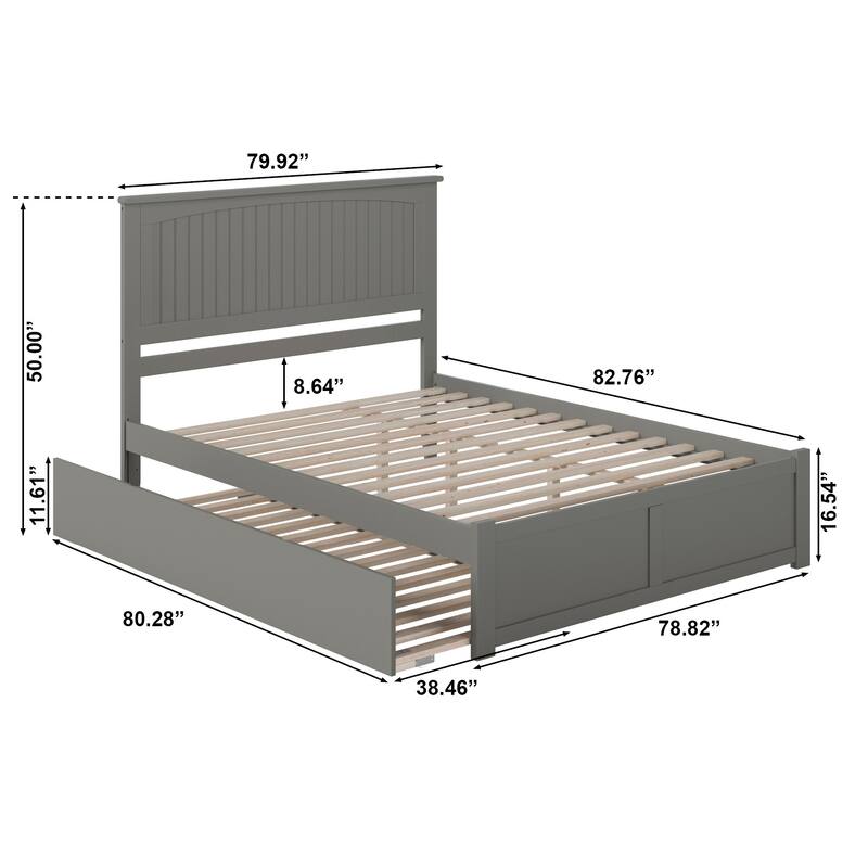 Nantucket King Solid Wood Platform Bed with Footboard & Twin XL Trundle in Grey