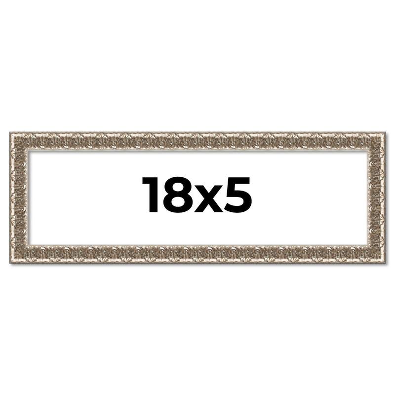 18x5 Frame Silver Versailles Ornate Solid Wood Picture Frame | 1 Inch