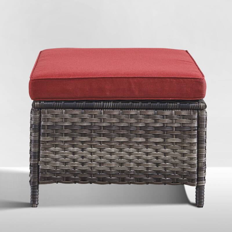 Gymojoy Outdoor Durable Wicker Ottomans with Olefin Cushions
