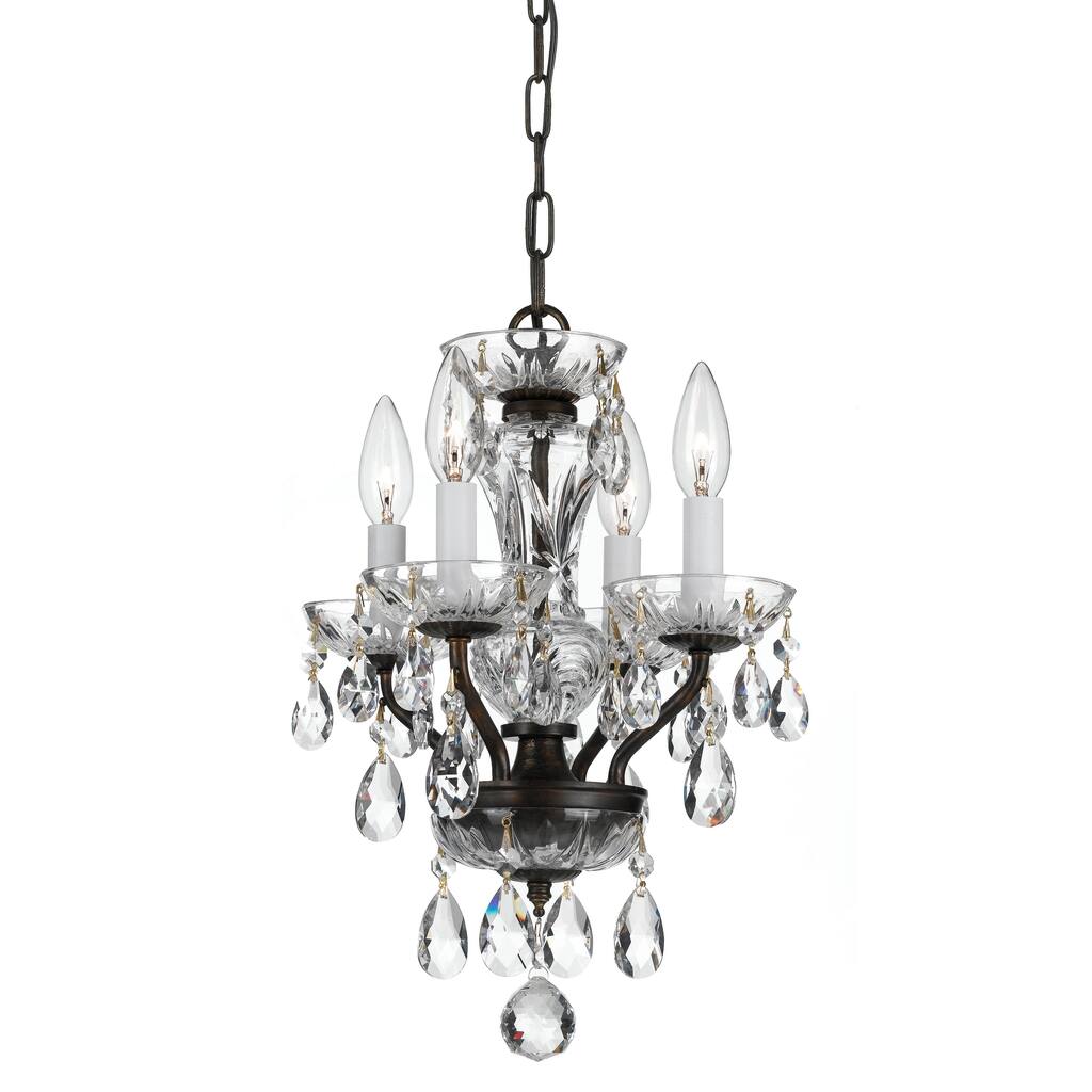 Traditional Italian Crystal 4 Light Bronze Mini Chandelier - 11'' W x 15'' H
