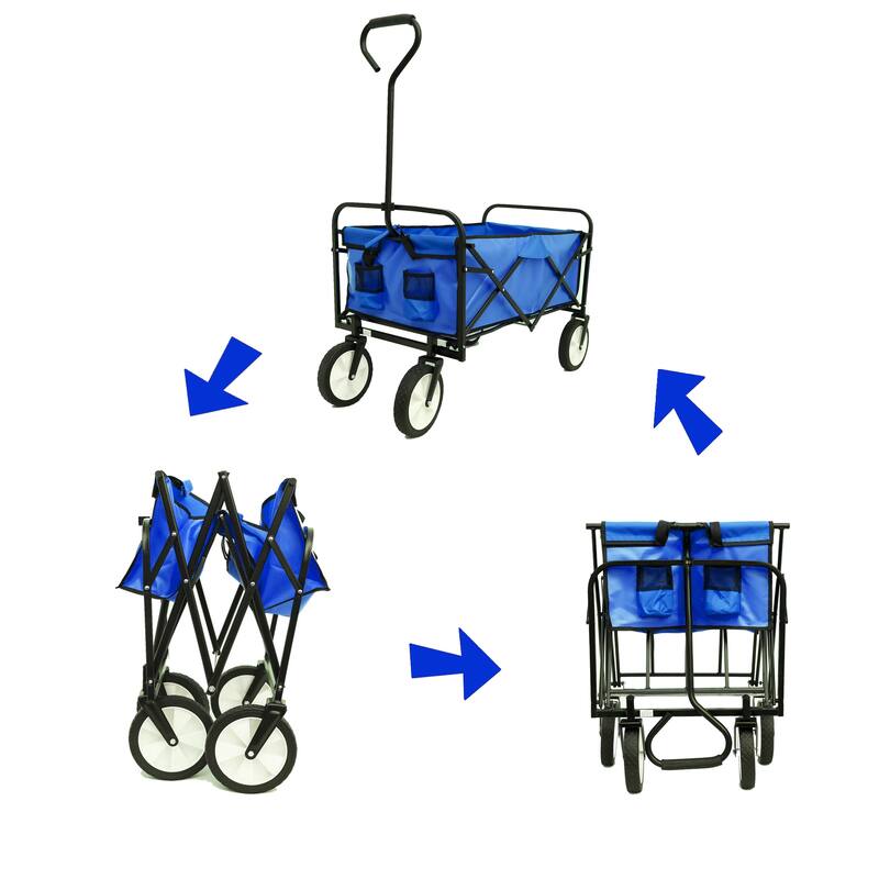 Durable Folding Utility Wagon Cart, 600D Polyester Fabric, 150 lbs Capacity, for Beach, Garden, Camping, and Shopping