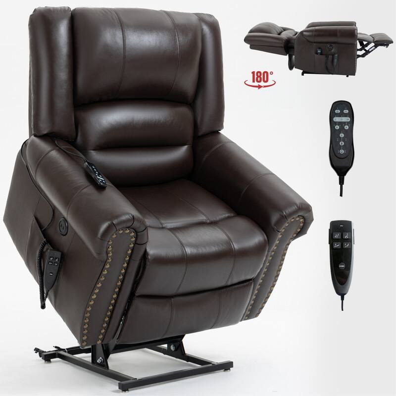 Geniune Leather Power Lift Recliner with Heat Massage & USB Ports - 350 lbs Capacity