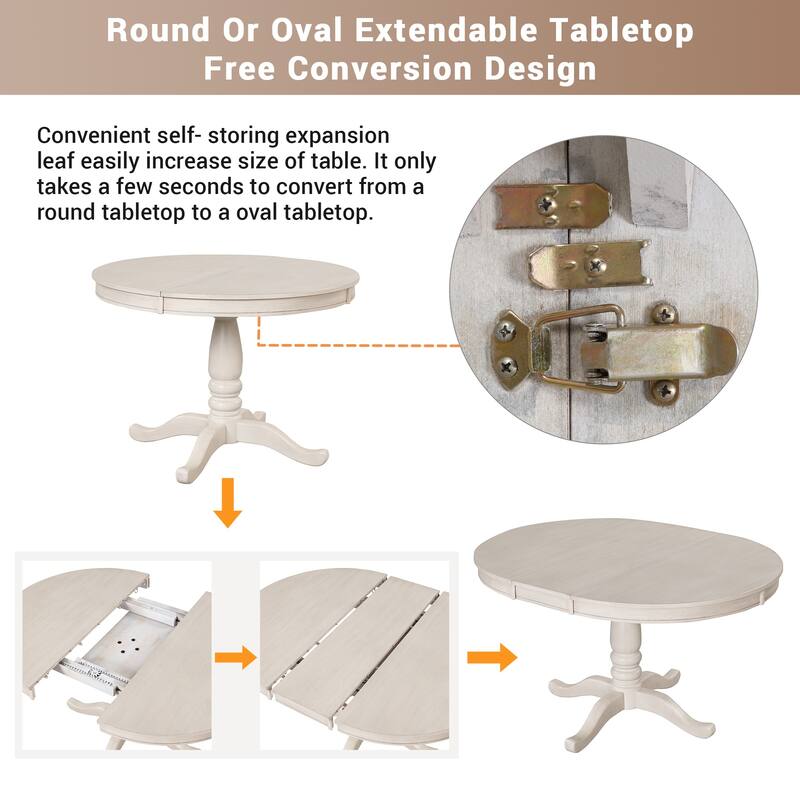 5-Piece Wooden Dining Table Set with Expandable Round Table & 4 Chairs
