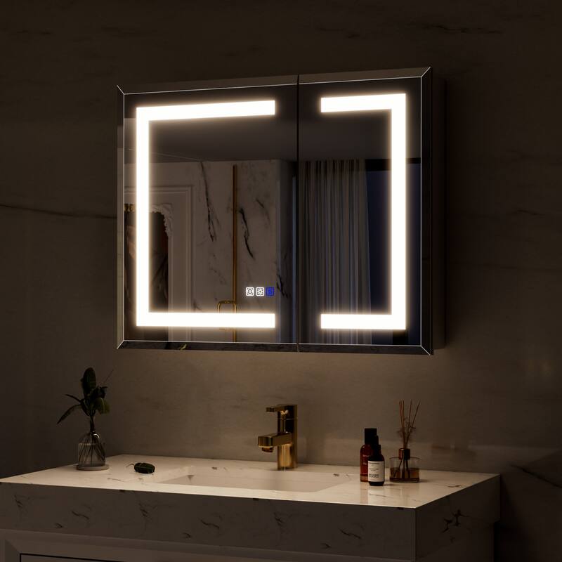 30-48'' W x 24'' H Surface or Recessed LED Bathroom Medicine Cabinet With Mirror,Defog & Quiet Hinges