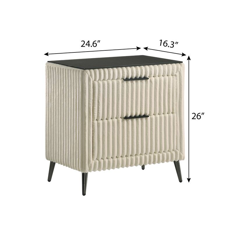 Wide Wale Corduroy Upholstered Nightstand with Two Drawers in Cream