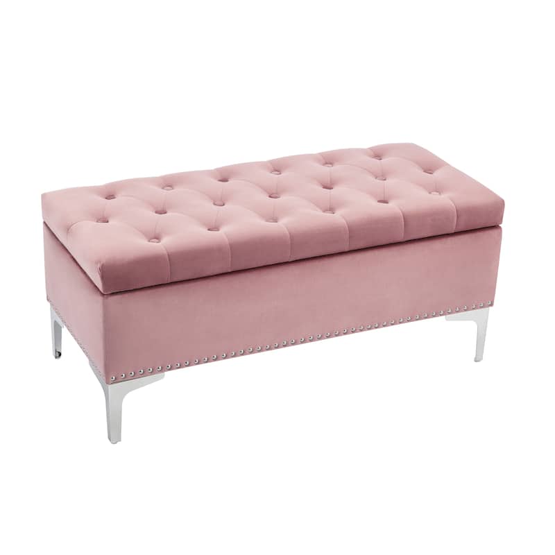 Porthos Home Helge Velvet Flip Top Storage Ottoman Bench with Chrome Legs