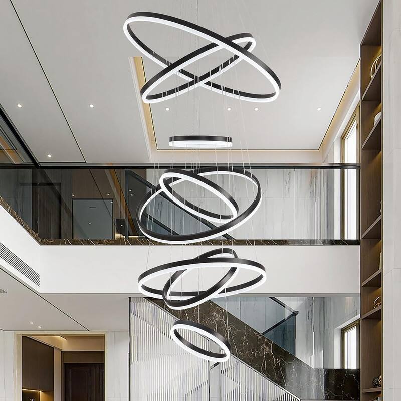 Modern 8 Ring Led Chandelier, Foyer Chandeliers, Large Chandeliers for High Ceilings